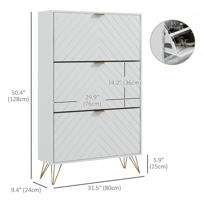 HOMCOM Shoe Storage Cabinet with 3 Flip Drawers for 18 Pairs of Shoes White