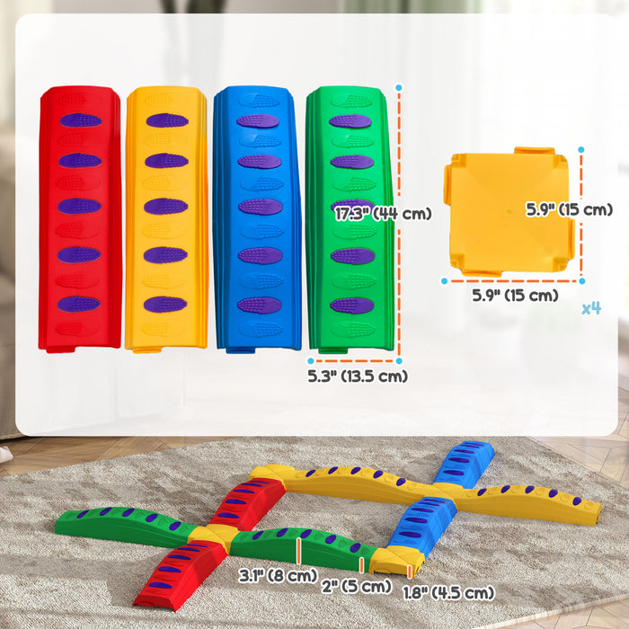 Qaba Balance Beam, 12pcs Stepping Stones Kids With Non-slip Foot Pads, Toddler Sensory Toys Indoor Outdoor Obstacle Course Kids Fitness Equipment For 3-8 Years