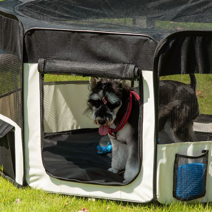 Pawhut 47.25 Inch Soft Pet Playpen, Folding Puppy Kennel, Dog Tent, Cat Exercise Crate, W/ Bag, Beige