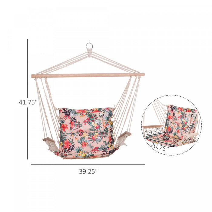 Outsunny Patio Hammock Chair, Portable Hanging Cotton Rope Hammock Swing Chair Sleeping Bed Seat With Armrest For Outdoor Garden Yard Camping Multicolor