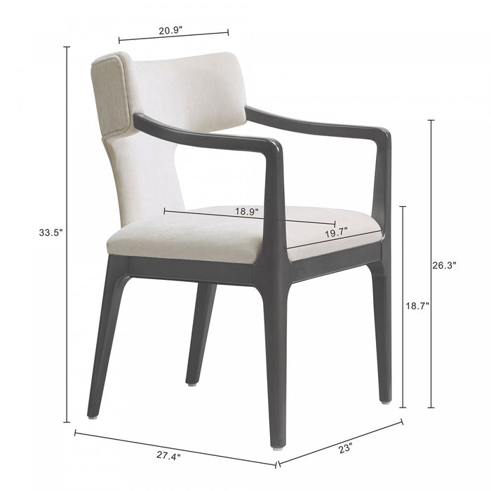 Eloria Mid-Century Modern Chenille Wood Armchair in Cream