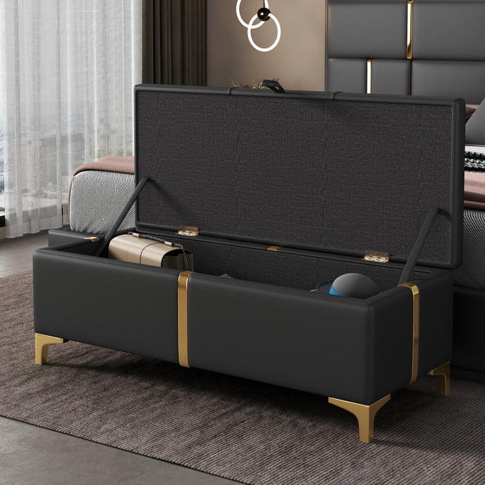 Tony Soft Velvet Upholstered Storage Ottoman Bench With Metal Legs,black