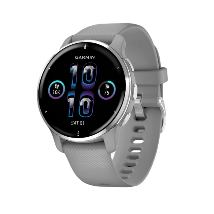 Garmin Venu® 2 Plu Smartwatch - Fitness Tracker, Silver Stainless Steel Bezel With Powder Gray Case