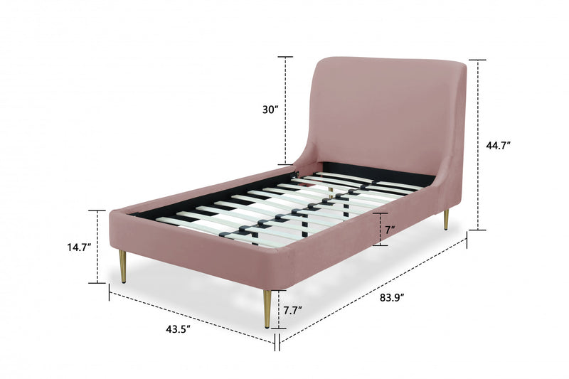 Heather Mid-Century Modern Velvet Upholstered Twin Bed in Blush and Gold