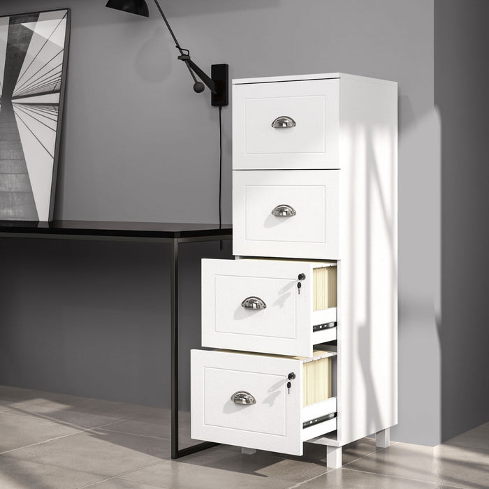 HOMCOM Vertical File Cabinet with 4 Drawer, Lock, for A4 Letter, White