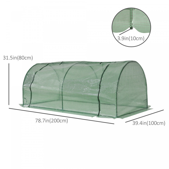 Outsunny 79\" X 39\" X 32\" Mini Greenhouse, Portable Hot House For Plants With Zippered Doors For Outdoor, Indoor, Garden, Green