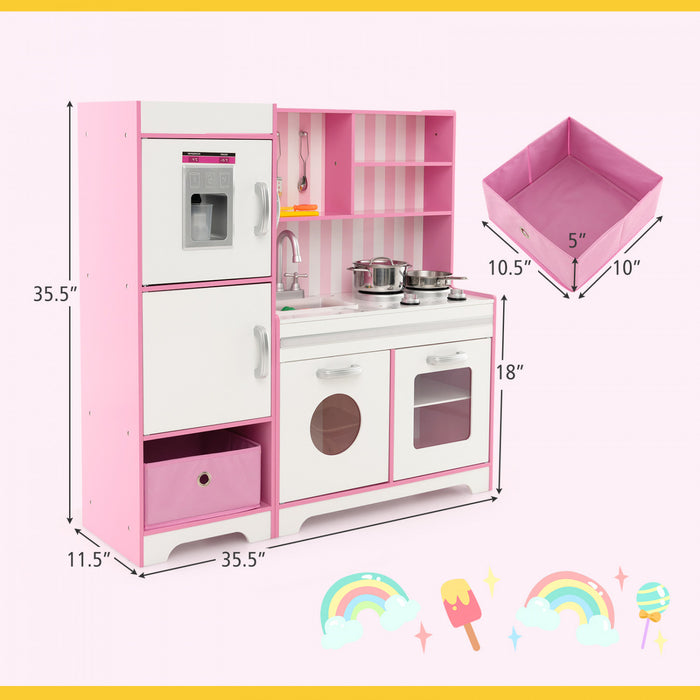 Costway Kids Kitchen Playset Wooden Toy With Adjustable Led Lights & Washing Machine