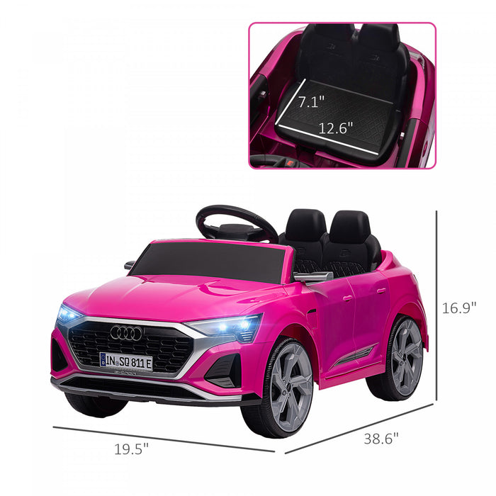 Qaba Audi Q8 Etron Sportback Licensed Powered Ride-On Car, 12v Battery Powered Kids Electric Car With Remote Control, Soft Start, Spring Suspension, Horn, Headlights, Music, Pink