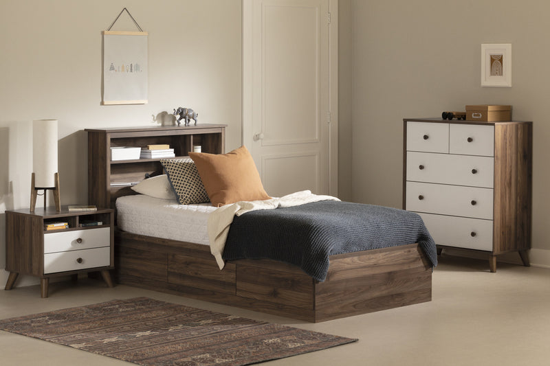 Yodi 3-Drawer Twin Mates Bed - Natural Walnut