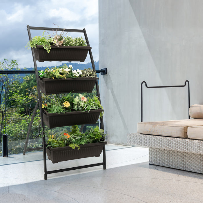 Costway 2pcs 5 Ft 4-tier Vertical Raised Garden Bed Elevated Planter W/4 Container Boxes