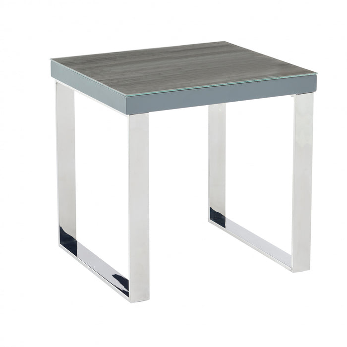 Sylph End Table, Faux Wood & Stainless Steel