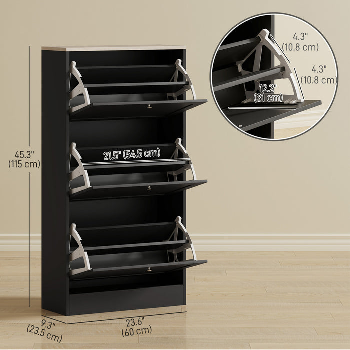 HOMCOM Modern Shoe Cabinet with 3 Flip Drawers for 12-18 Pairs of Shoes