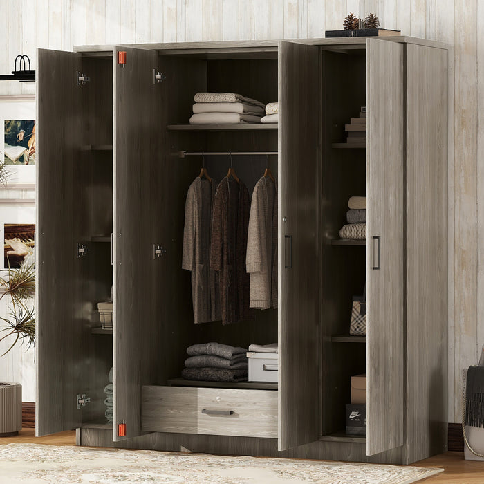 Christ 59.2\" 4-door Wooden Wardrobe With Drawer And Hanging Storage, Grey