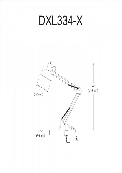 Dainolite Working/Task Lamp Spring Balanced Clampon Gloss Black 36\" Reach