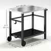 Outsunny Outdoor Grill Dining Cart with Stainless Steel Tabletop, 2-Shelf BBQ Movable Pizza Oven Stand with Shelf, Hooks, Wheels, Charcoal Grey