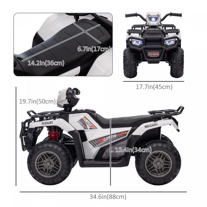 Aosom 12v Kids Atv Quad, 4 Wheeler Battery Powered Ride-On Electric Vehicle With Music Mp3, Headlights, High Low Speed, Treaded Tires, For Boys And Girls Ages 37-60 Months, White