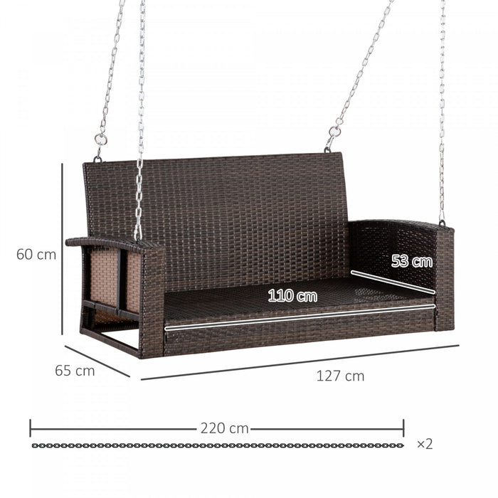 Outsunny 2-person Patio Porch Swing Chair, Outdoor Rattan Hanging Bench With Cushion & 7.2 Ft Steel Chains, Dark Blue