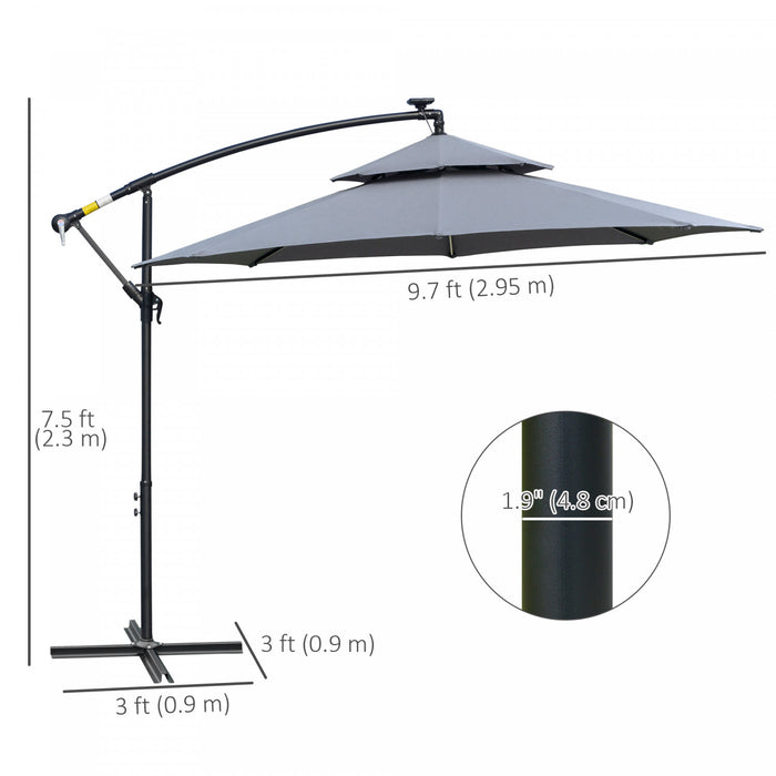 Outsunny 10ft Solar Powered Patio Umbrella With Crank And Base, Grey