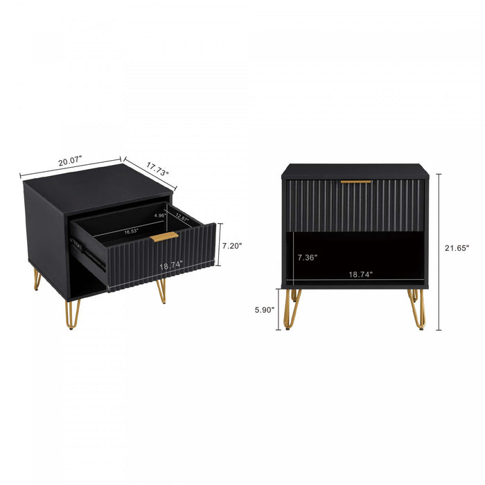 Dumbo Modern 20\" Fluted Nightstand in Black (1-Drawer)