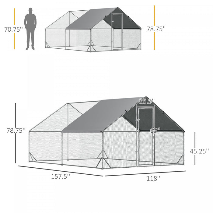 Pawhut Metal Chicken Coop, Walk-in Large Chicken Run, Poultry Cage For Backyard Hen, Duck, Rabbit With Water- And Uv-protection Cover, For 8-12 Chickens, 9.8' X 13.1' X 6.6'