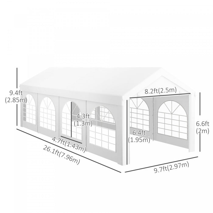 Outsunny 10' X 26' Party Tent And Carport, Heavy Duty Outdoor Canopy Tent Shelter Portable Garage With Removable Sidewalls, 2 Doors And Windows, Tents For Parties Events Bbq Grill
