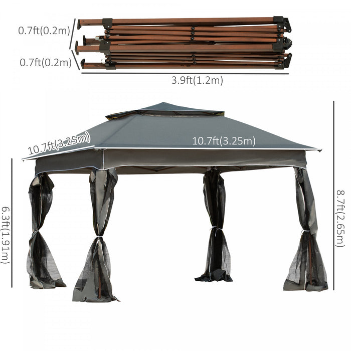 11'x11' Pop Up Canopy 2-tier Soft Top Gazebo W/ Mesh Netting, Dark Grey