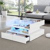Oliver Lift-Top Coffee Table with LED Lighting and Glass Tabletop,White | Oliver table basse relevable – table avec eclairage LED et plateau en verre, blanc