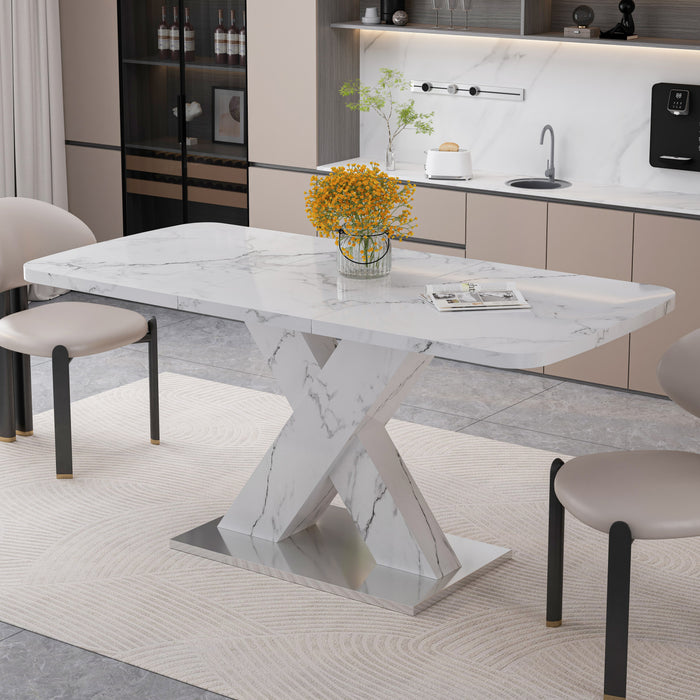 47.24\"-62.99\" Lennon Modern Extendable Rectangular Dining Table with Marble Printed Top - White