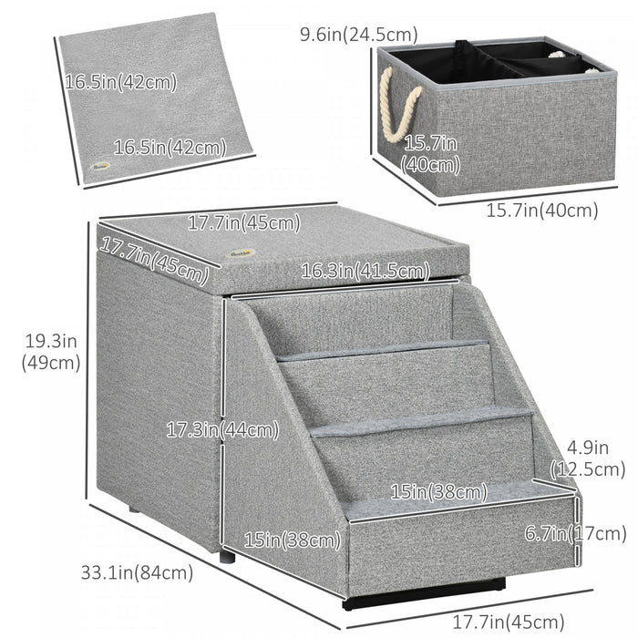Pawhut 2 In 1 Dog Stairs Ottoman, Multi-purpose Pet Stair With Storage For Small Medium Dogs Cats, Non-slip Dog Steps For Couch, High Beds And Sofa