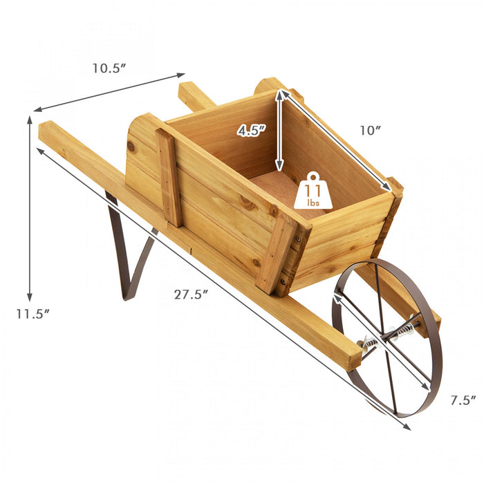 Costway Wooden Wagon Planter Decorative Indoor/outdoor Rustic Flower Cart With Wheel Beige
