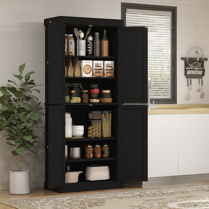 HOMCOM Freestanding 4 Door Kitchen Pantry Cabinet with Shelves Black