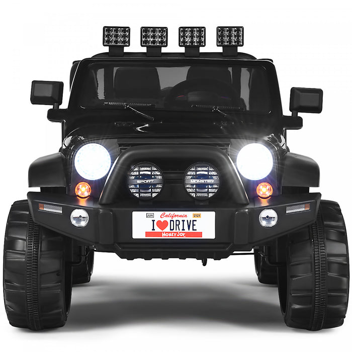 Costway 12v Kids Ride On Car 2 Seater Truck Rc Electric Vehicles W/ Storage Room Black