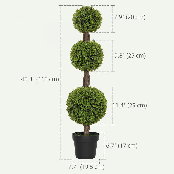 HOMCOM Set of 2 Decorative Artificial Plants Boxwood in Pots, 45.3 Inch