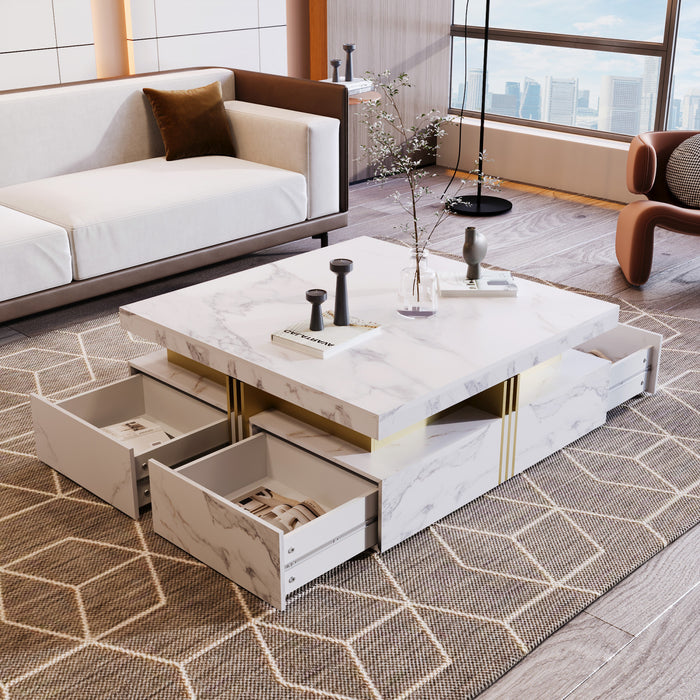 Marcia 43.3\" Square Engineered Wood Coffee Table With Storage Drawers, White