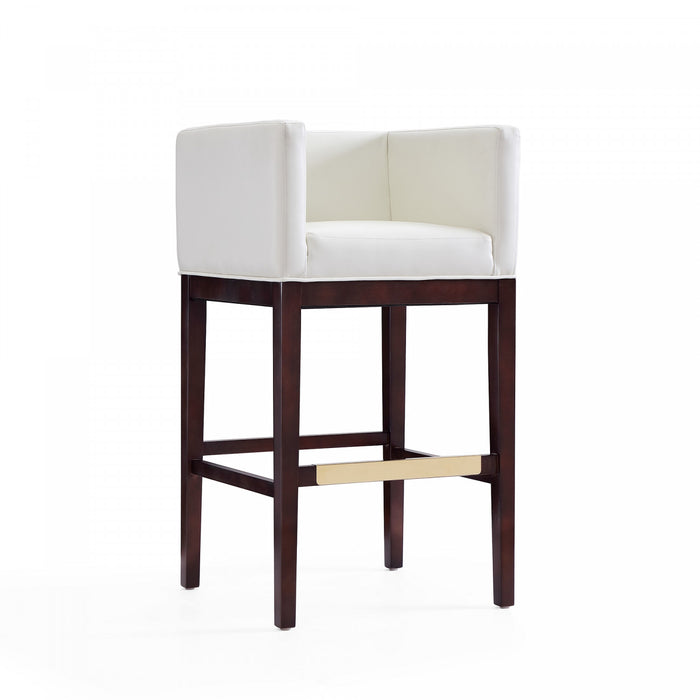 Kingsley Mid-Century Modern Wood Upholstered Barstool in Ivory - Set of 3