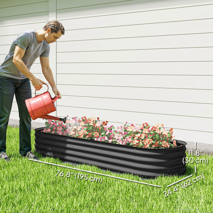 Outsunny Galvanized Raised Garden Bed Planter Box, 6.4 x 2 x 1ft, Dark Grey