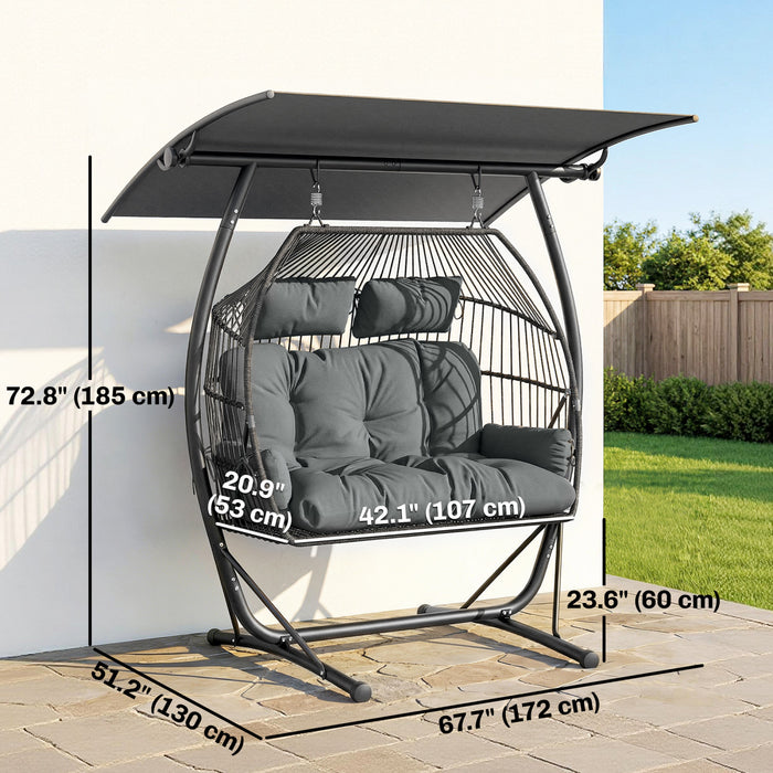 Outsunny Hanging Double Egg Chair with Canopy, Egg Swing Chair, Dark Grey