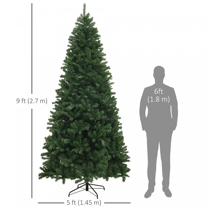 Homcom 9ft Artificial Christmas Tree With Auto Open, Steel Base, Green