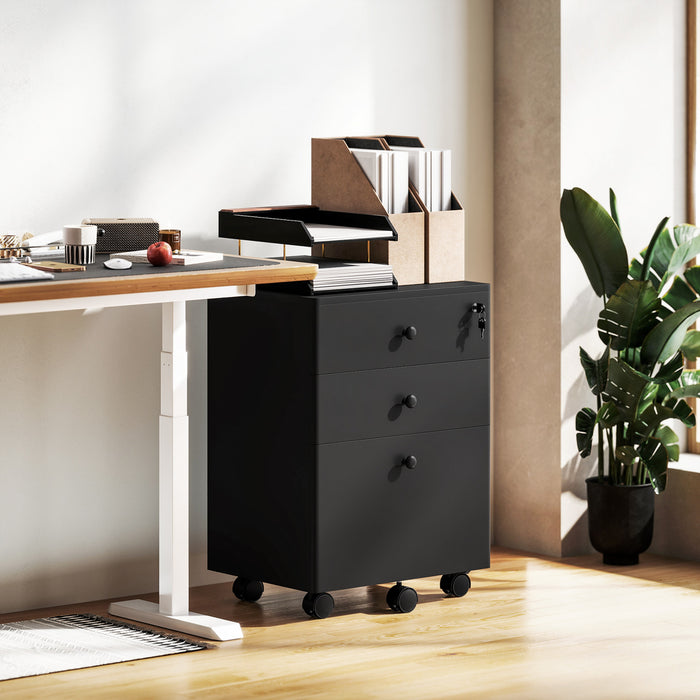 HOMCOM 3-Drawer Filing Cabinet with Lock, Mobile File Cabinet, Black