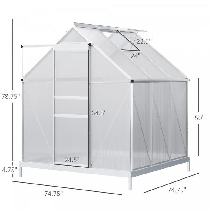 Outsunny 6' X 6' Aluminum Greenhouse Polycarbonate Walk-in Garden Greenhouse Kit With Adjustable Roof Vent, Rain Gutter And Sliding Door For Winter, Clear