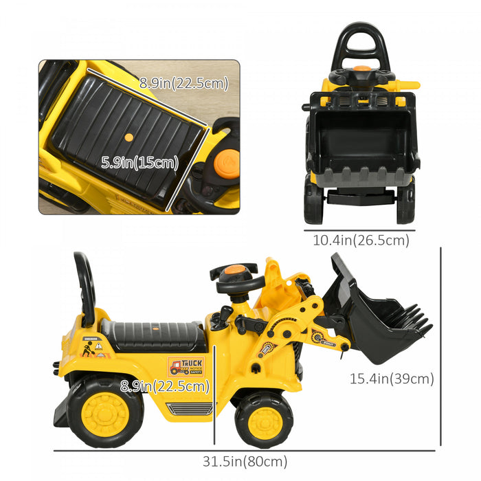 Homcom Ride-on Toy Bulldozer With Bucket Horn Steering Wheel Storage Toddlers For 3 Years Old, Yellow
