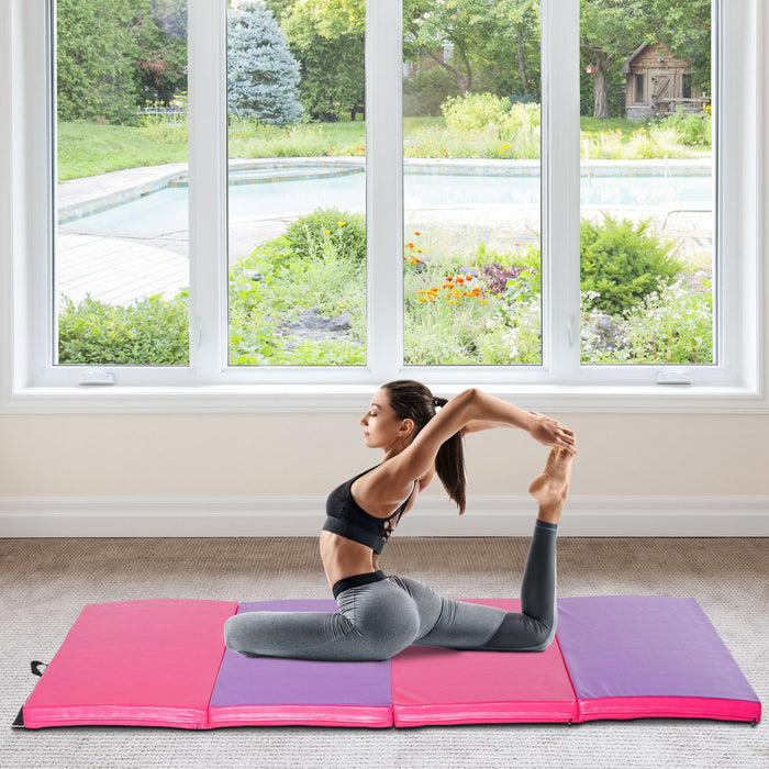 Soozier 4'x10'x2'' Folding Gymnastics Tumbling Mat, Exercise Mat With Carrying Handles For Yoga, Mma, Martial Arts, Stretching, Core Workouts, Pink And Purple
