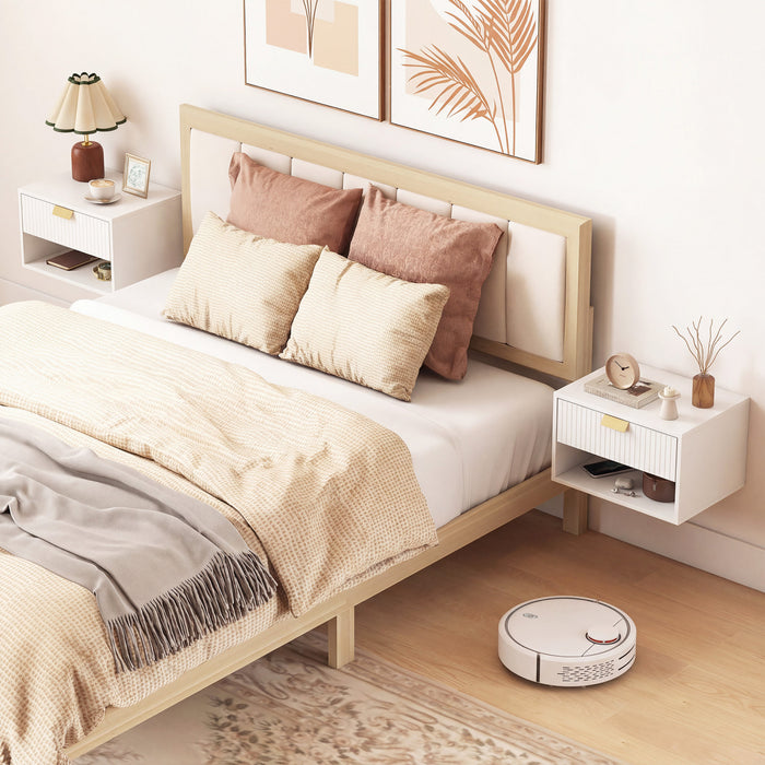 HOMCOM Floating Nightstands Set of 2 with Fluted Drawer Open Shelf White