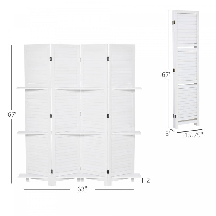 Homcom 4-panel Wood Room Divider With 3 Shelves 5.6ft