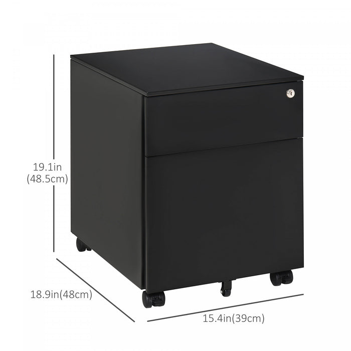 Vinsetto 2 Drawers File Cabinet On Wheels Lockable For Home Office