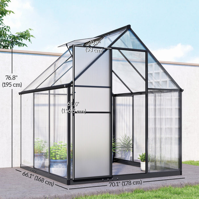 Outsunny Polycarbonate Greenhouse Walk-in Greenhouse with Swing Door, Black