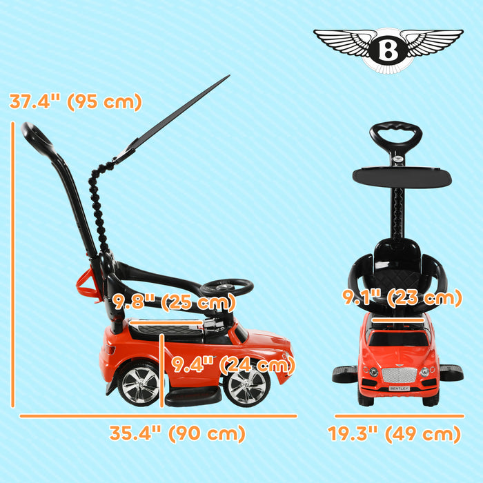 Qaba Bentley Bentayga Licensed Push Car, 3 In 1 Kids Ride On Car Foot To Floor Toddler Sliding Car With Music Horn, Handle, Removable Canopy, Under Seat Storage Guardrail, Red