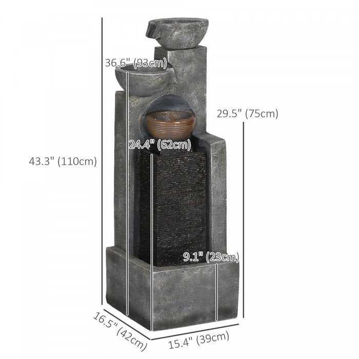 Outsunny 5-tier Outdoor Fountain W/ Led Lights, Resin Waterfall Fountain