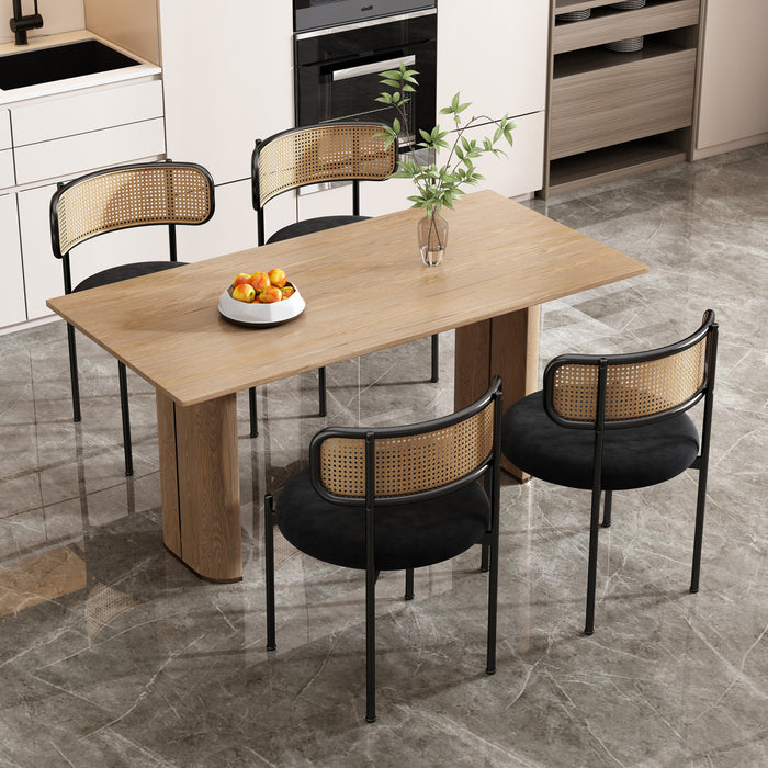Mason Rattan Dining Chairs with Metal Legs and Velvet Cushion Set of 4,Black