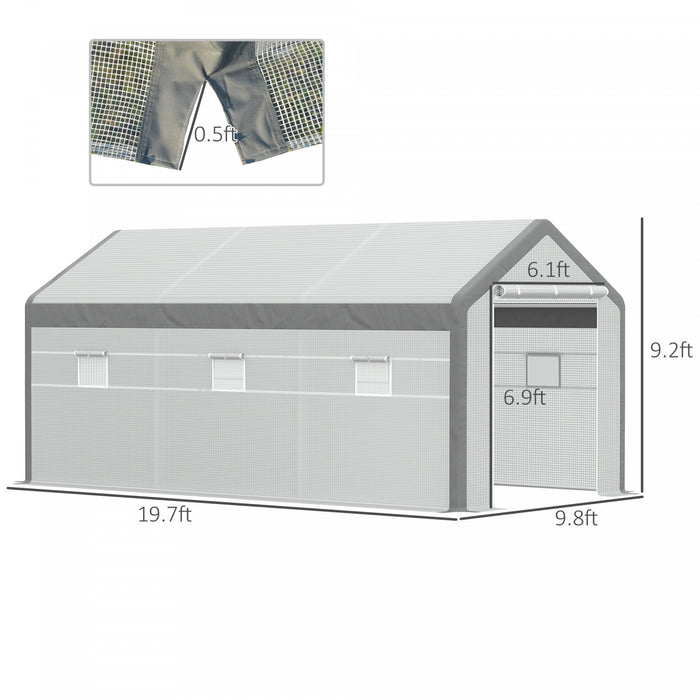 Outsunny 20' X 10' X 9' Walk-in Greenhouse With Roll Up Doors & 6 Windows Plant Growth Warm House Outdoor, Pe Cover, White